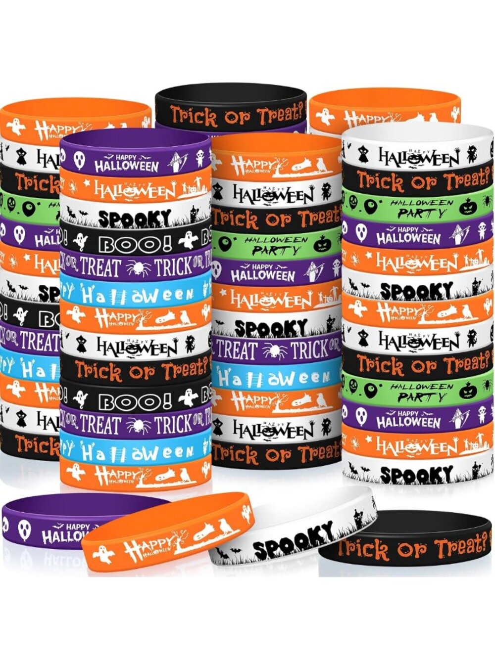 500 Pcs Halloween Rubber Wristbands - Silicone Bracelets for Party Favors